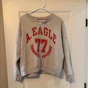 American Eagle Outfitters Gray Crewneck Sweatshirt with Red Logo
